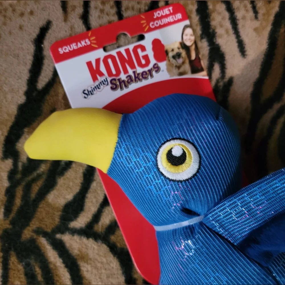 KONG Shimmy Shakers  Vibrant Blue Bird Toy with Yellow Beak